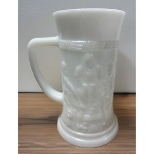 Vintage Federal Milk Glass Beer Stein Mug Tankard With Tavern Scene 6" Tall